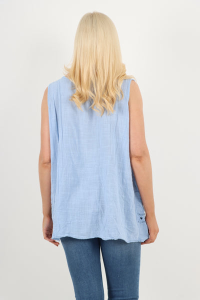 Italian Crochet Bottom Button Detail Cotton Vest Top