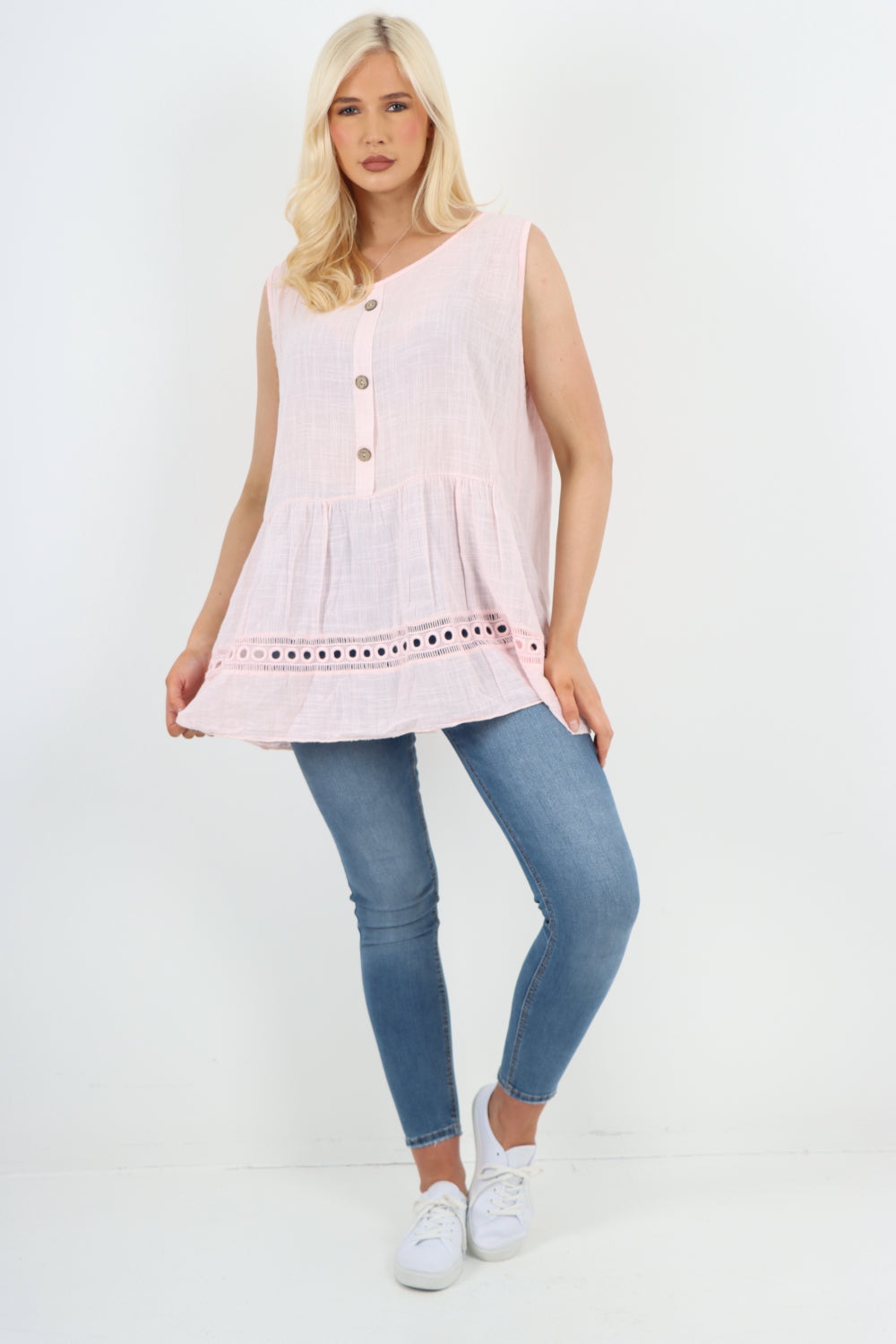 Italian Crochet Bottom Button Detail Cotton Vest Top