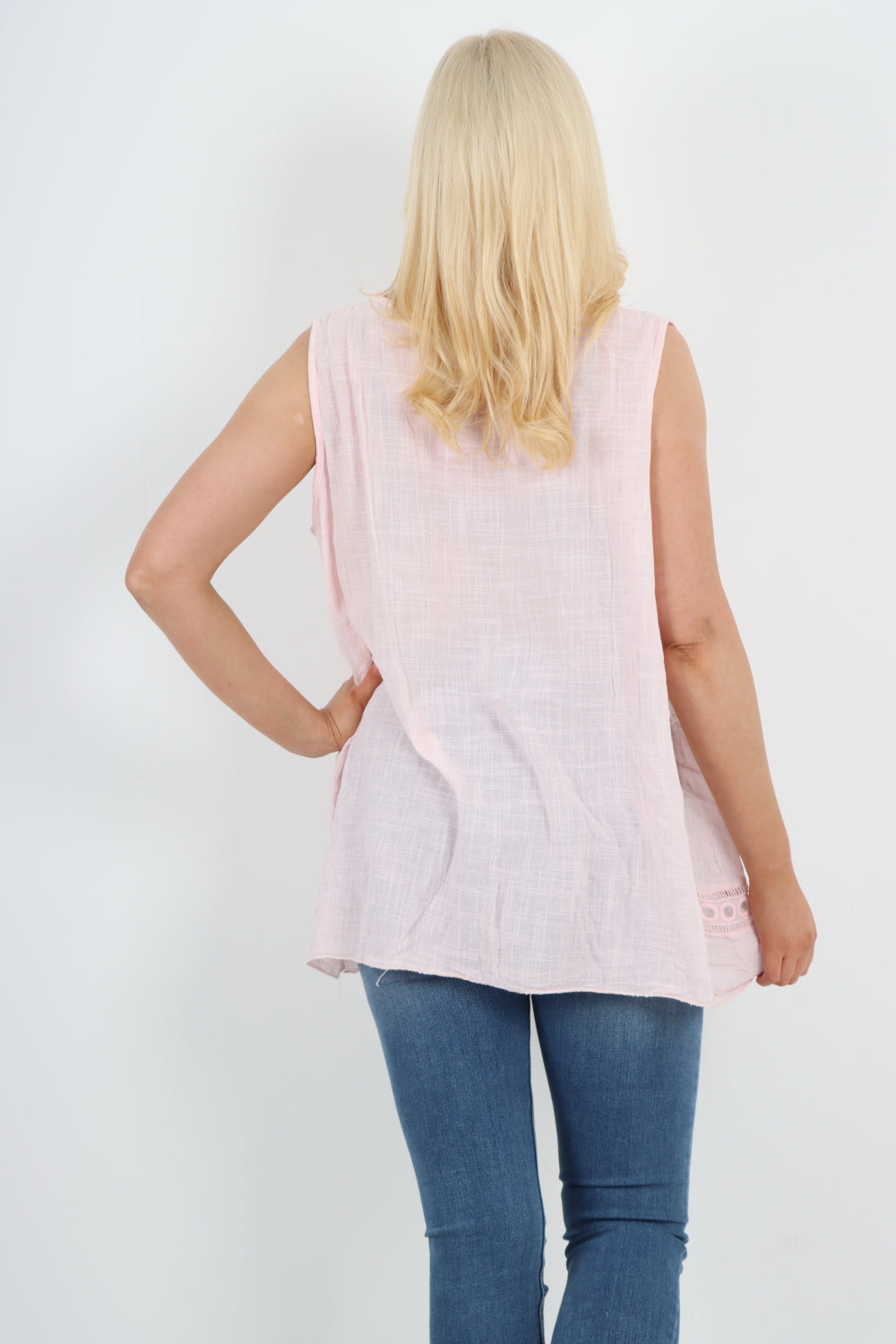 Italian Crochet Bottom Button Detail Cotton Vest Top