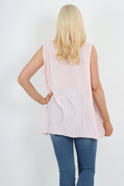 Italian Crochet Bottom Button Detail Cotton Vest Top