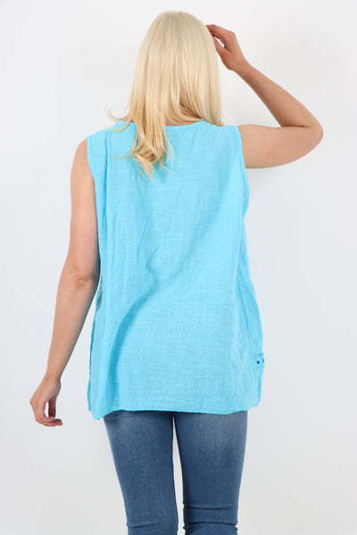Italian Crochet Bottom Button Detail Cotton Vest Top