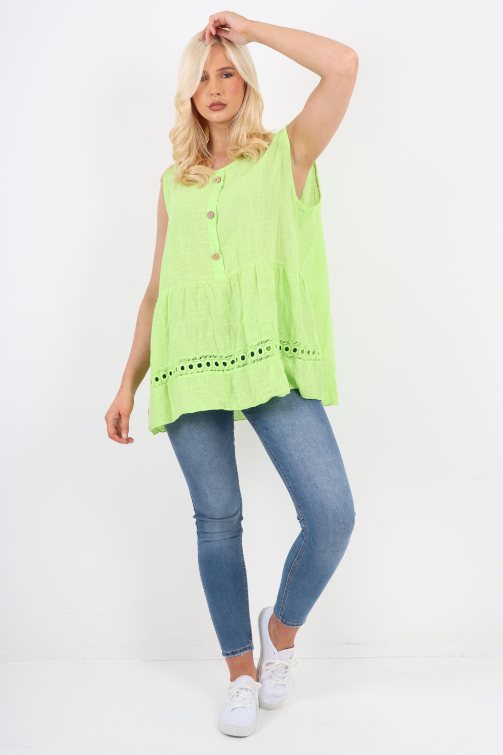 Italian Crochet Bottom Button Detail Cotton Vest Top