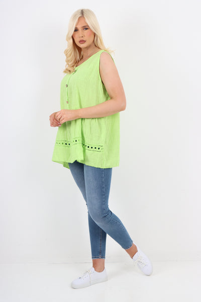Italian Crochet Bottom Button Detail Cotton Vest Top