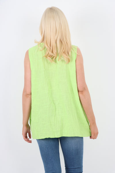 Italian Crochet Bottom Button Detail Cotton Vest Top