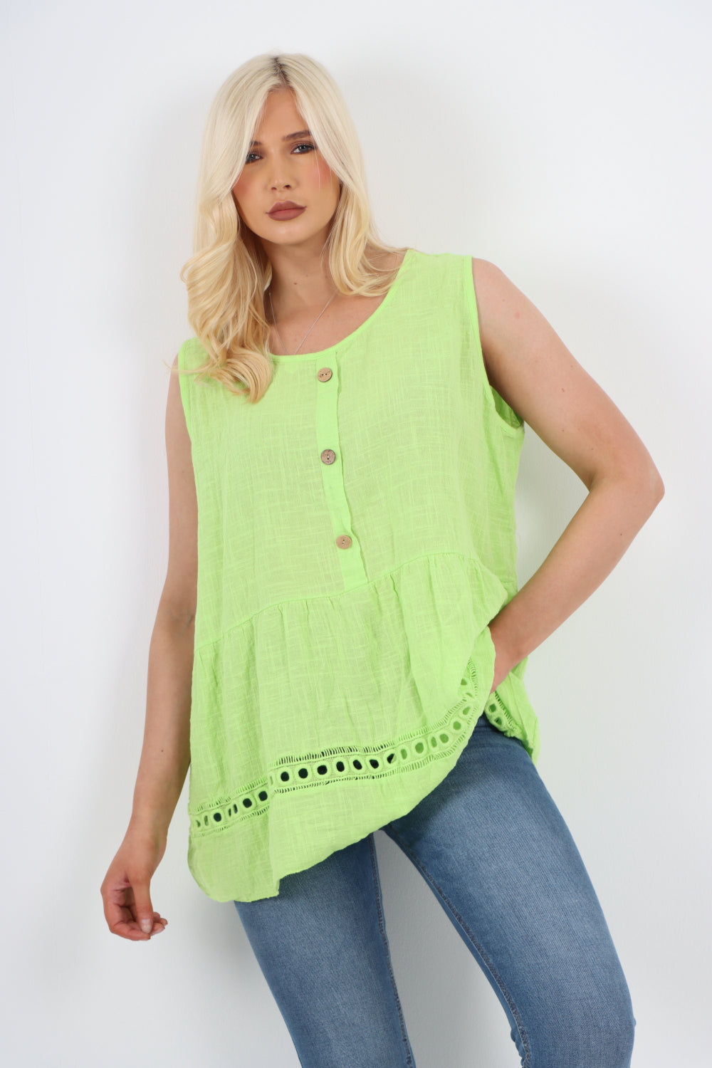 Italian Crochet Bottom Button Detail Cotton Vest Top