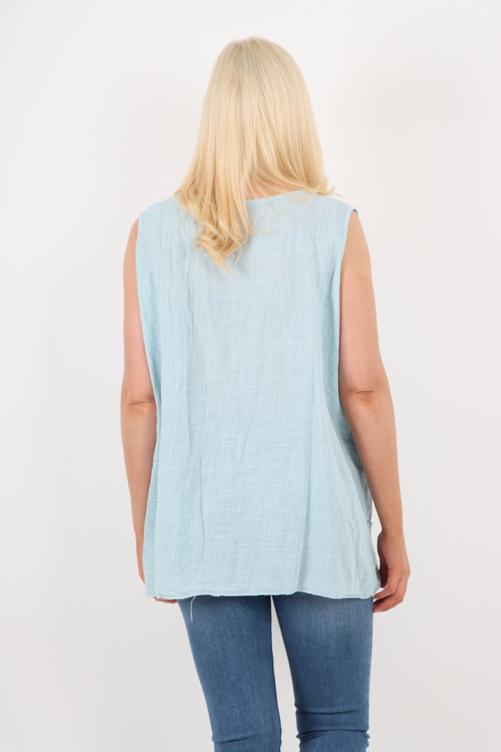 Italian Crochet Bottom Button Detail Cotton Vest Top