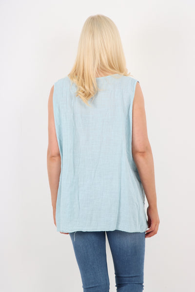 Italian Crochet Bottom Button Detail Cotton Vest Top