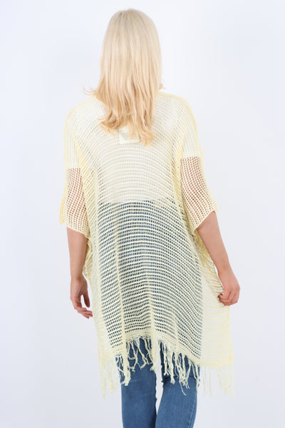 Italian Oversized Crochet Net Cover Up Fringe Cut Kimono Top