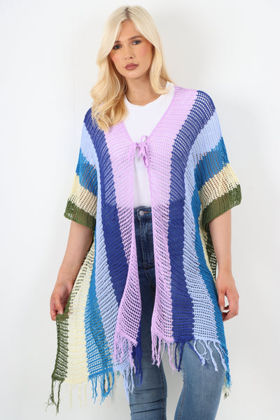 Italian Zanzibar Pattern Multicolour Oversized Tie Front Kimono Top