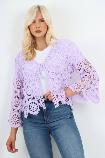 Italian Crochet Lace Shrug Pattern Tie Front Cardigan