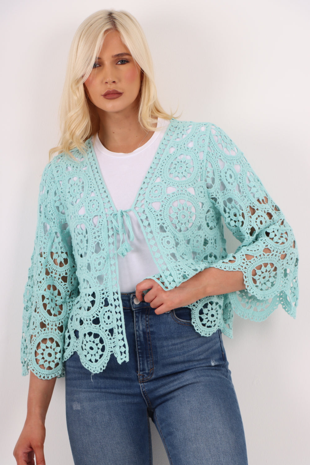 Italian Crochet Lace Shrug Pattern Tie Front Cardigan