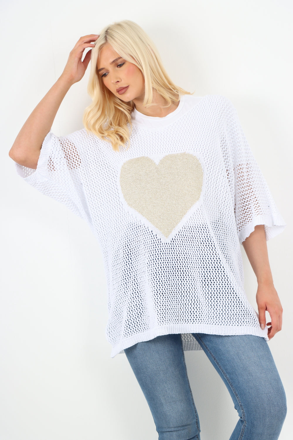 Italian Chunky Knit Heart Print Oversized Jumper Top
