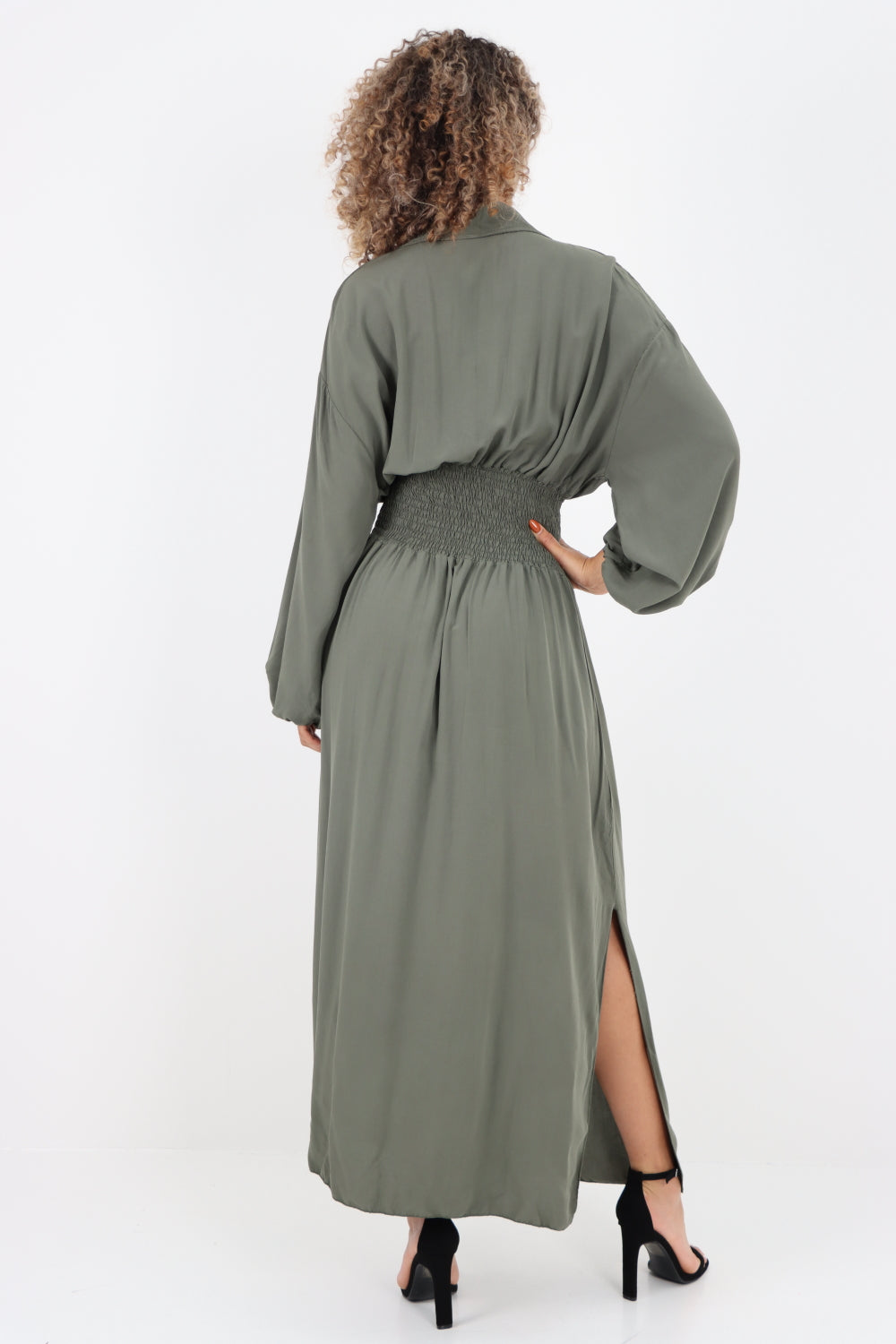 Italian Elasticated Waist Double Slit Maxi Dress