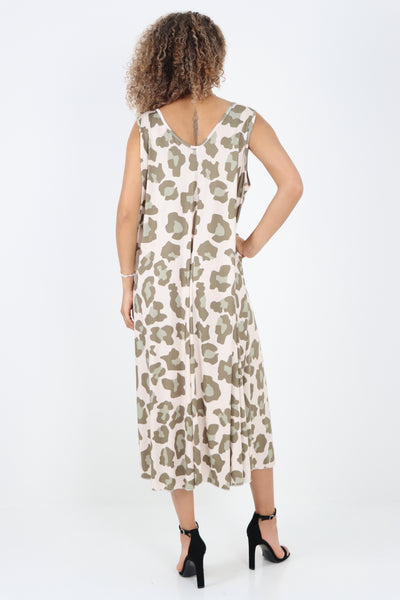 Italian Animal Printed Sleeveless Vest Midi Dress