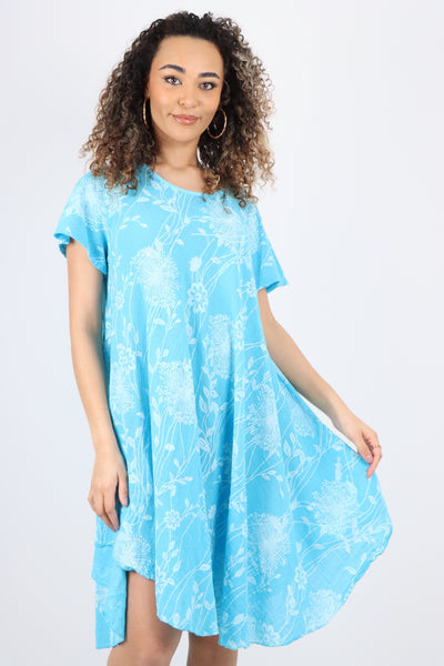 Italian Floral Pattern Short Sleeve Cotton Midi Dress