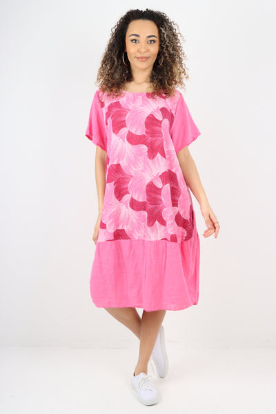 Italian Tulip Print Short Sleeve Round Neck Midi Dress