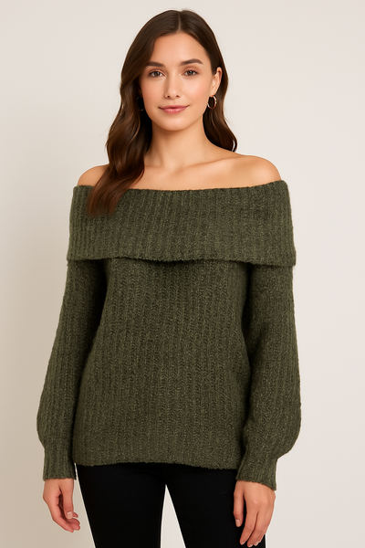 Italian Bardot Long Sleeve Jumper