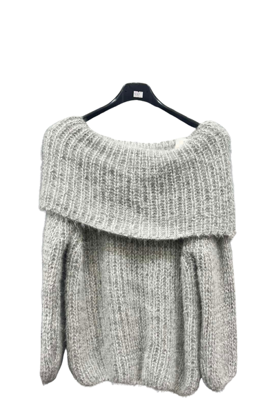 Italian Bardot Long Sleeve Jumper silver