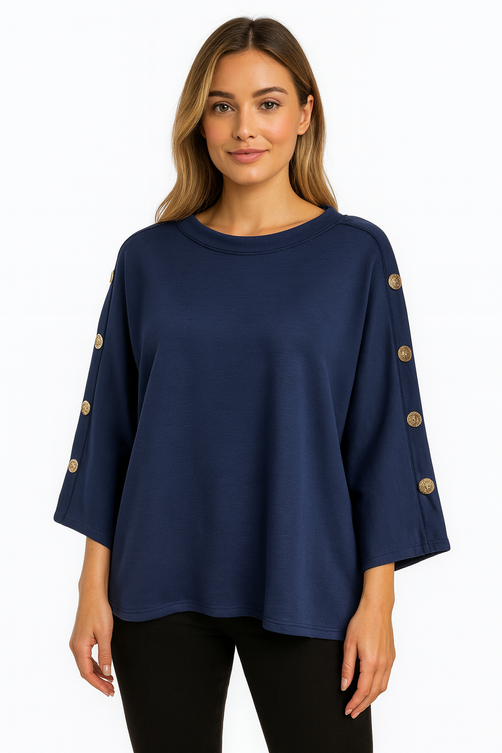 Italian Batwing Top with Gold Button Sleeve Detai