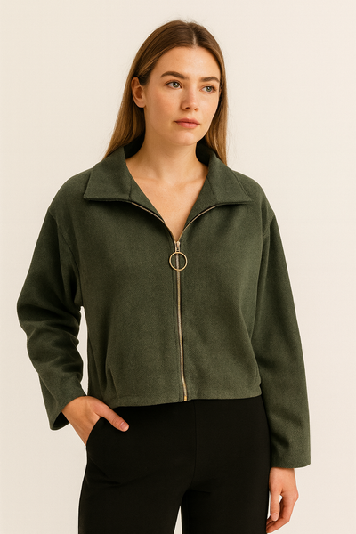 Italian Collar Zip Up Jacket