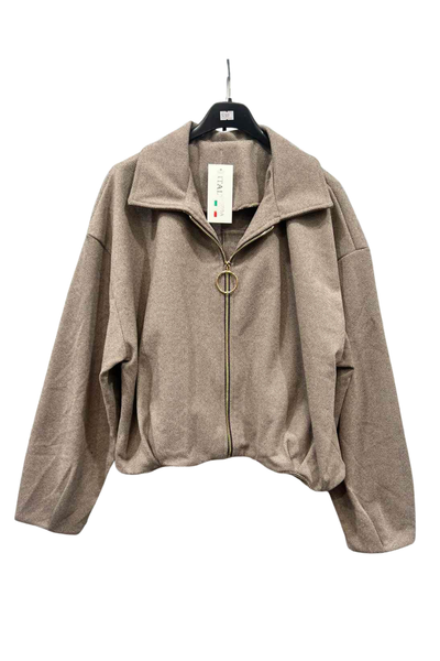 Italian Collar Zip Up Jacket light mocha