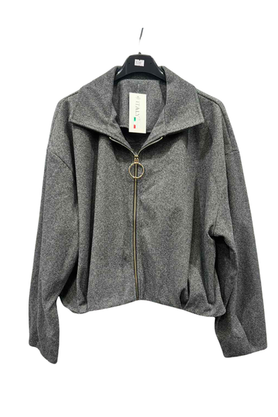 Italian Collar Zip Up Jacket gry