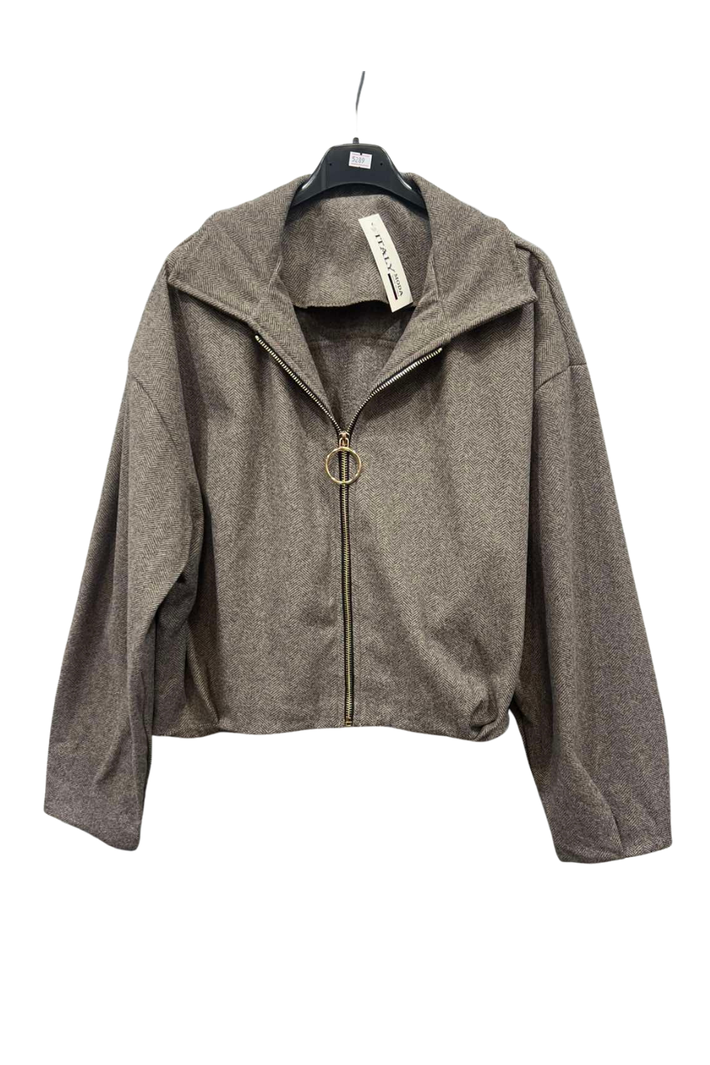 Italian Collar Zip Up Jacket mocha