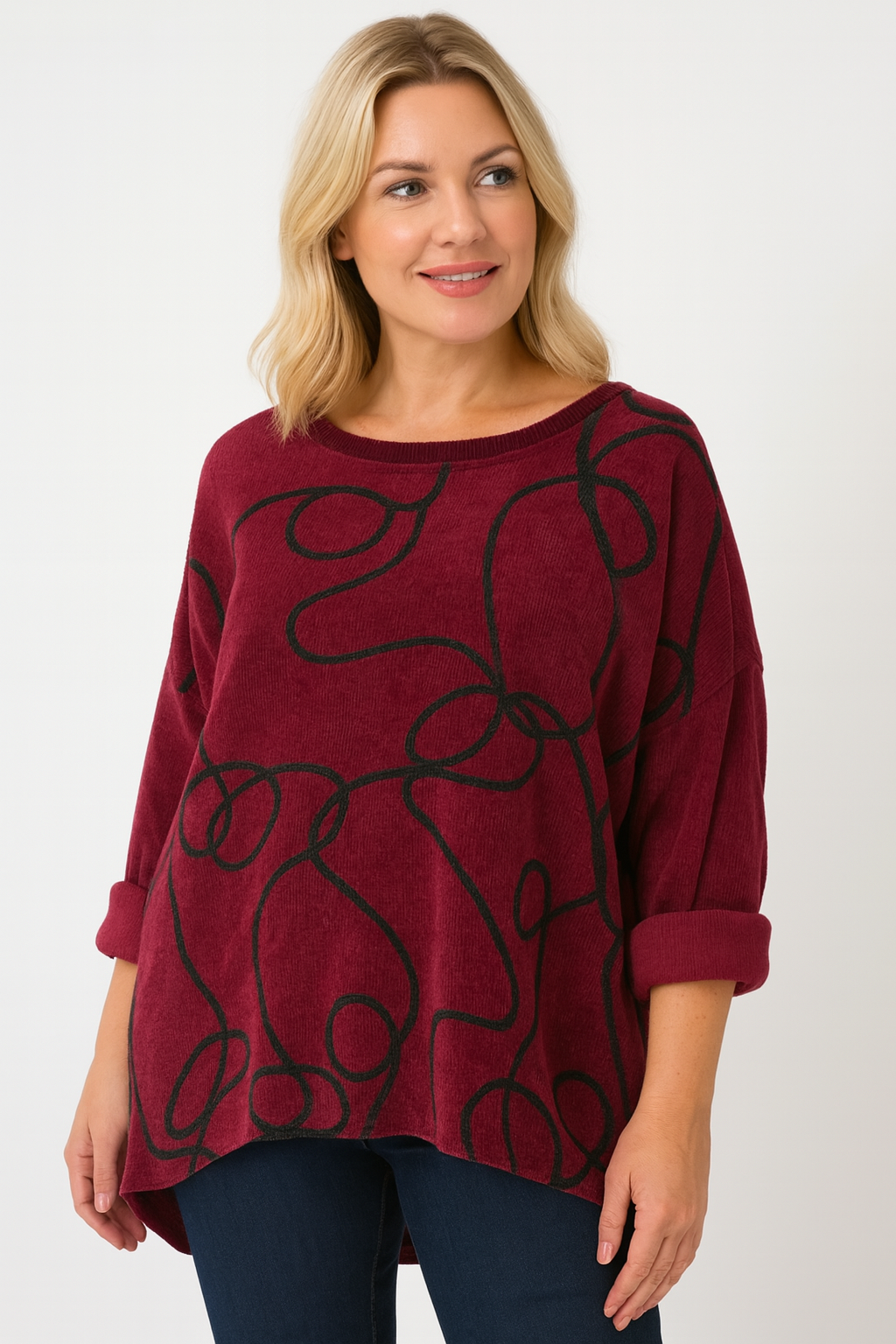 Italian Dip Hem Corduroy Top With Front Thread Detail