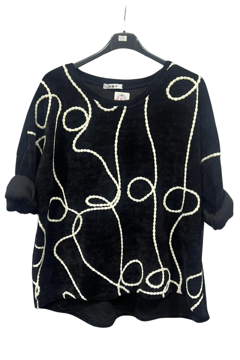 Italian Dip Hem Corduroy Top With Front Thread Detail blk