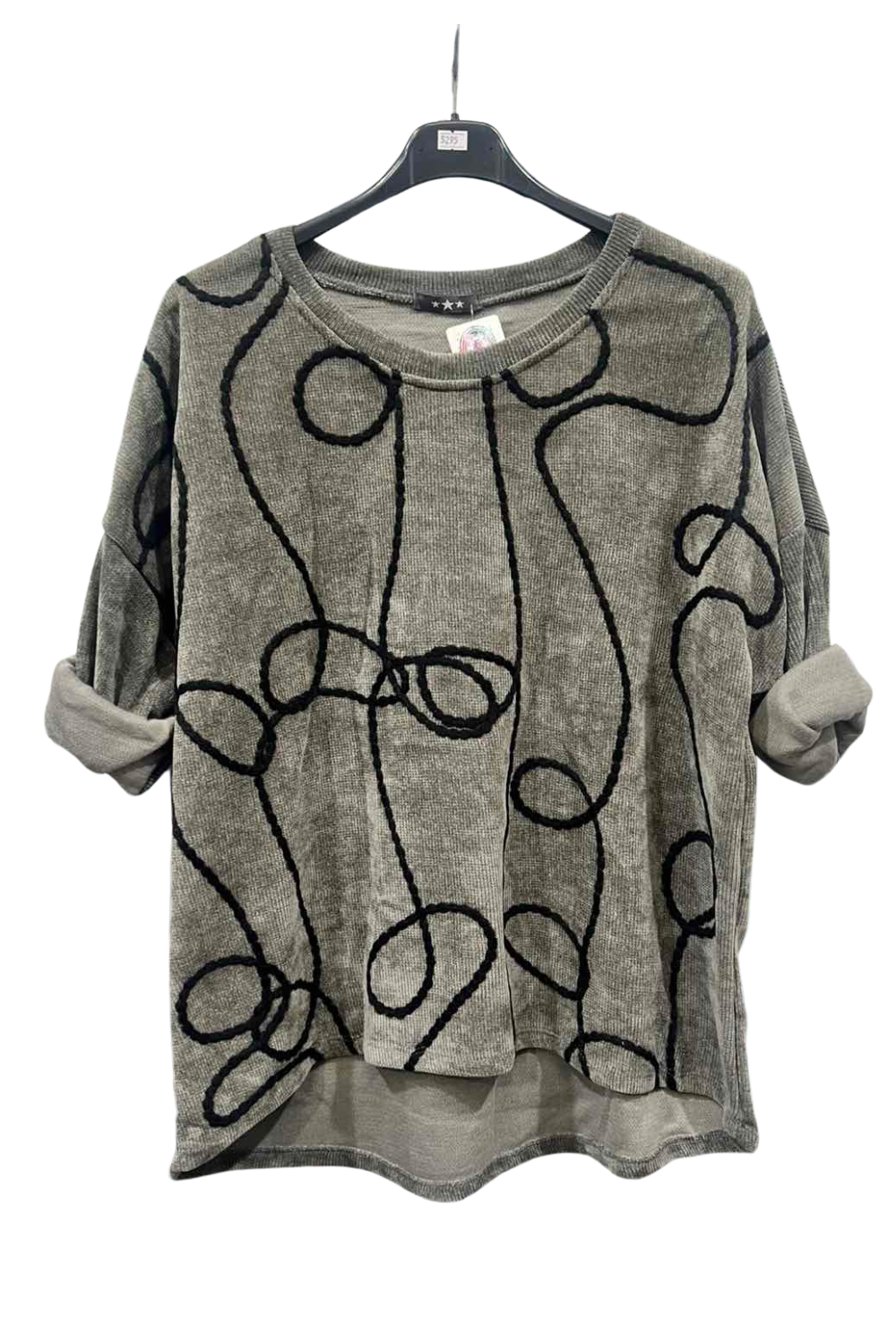 Italian Dip Hem Corduroy Top With Front Thread Detail  grey