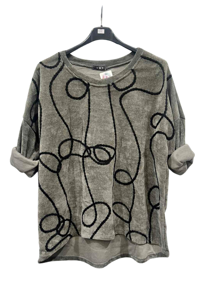 Italian Dip Hem Corduroy Top With Front Thread Detail  grey