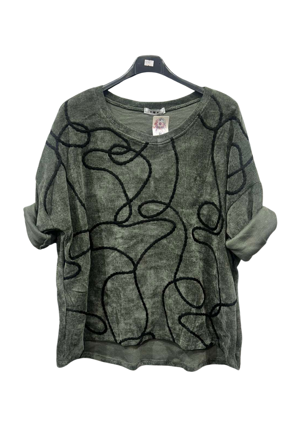 Italian Dip Hem Corduroy Top With Front Thread Detail  khaki