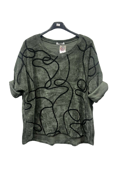 Italian Dip Hem Corduroy Top With Front Thread Detail  khaki