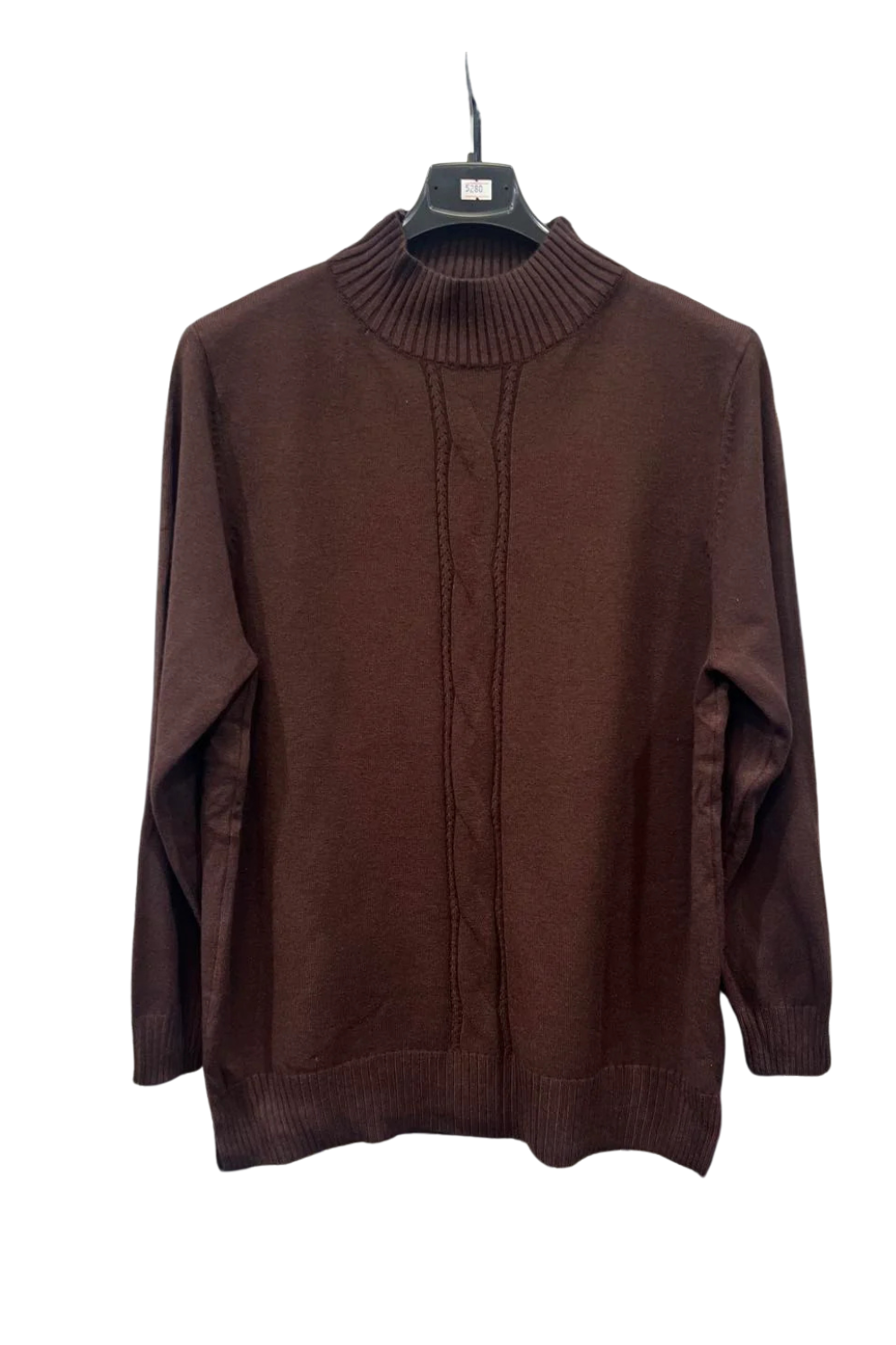 Italian High Neck Front Cable Knit Jumper Top brwn