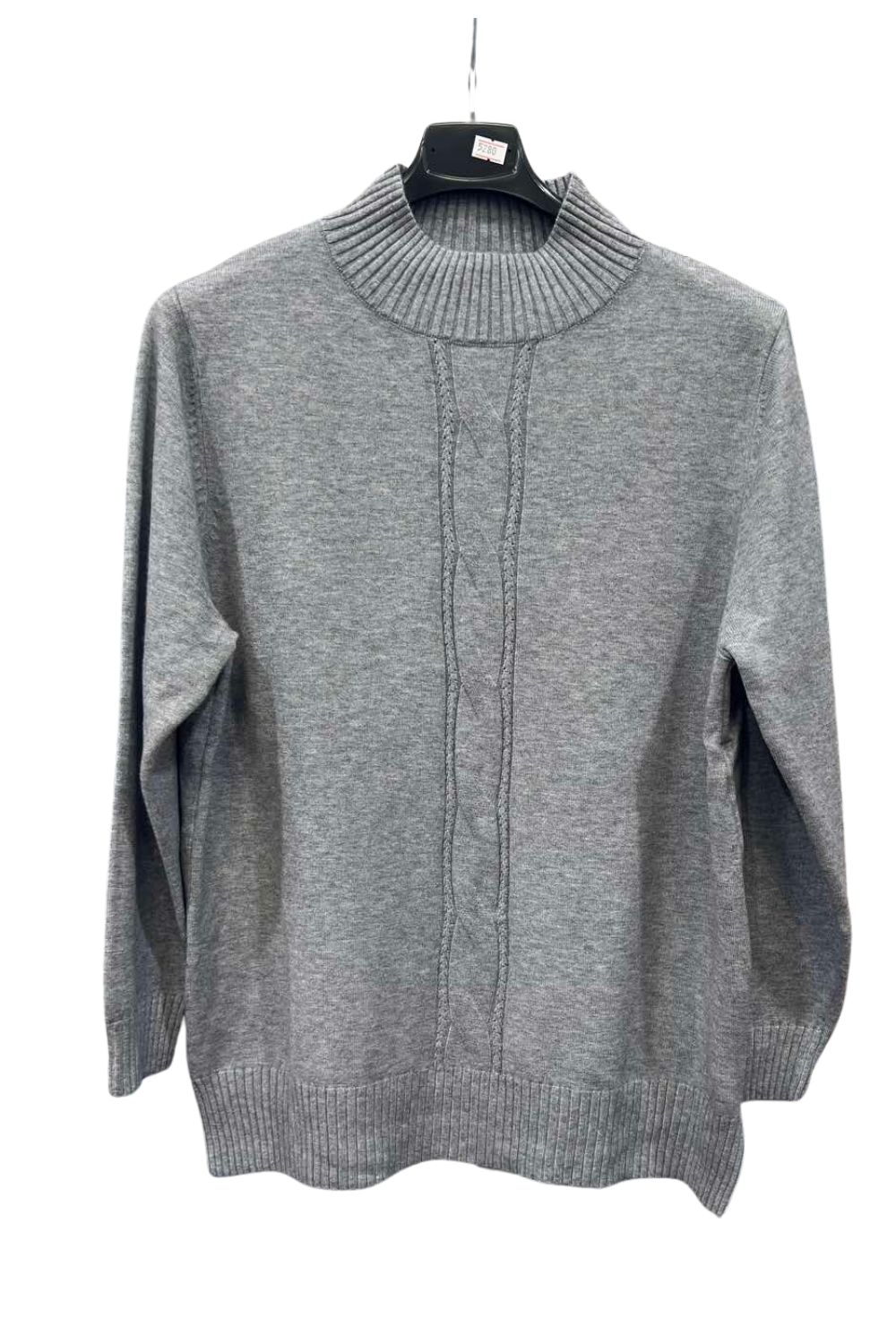 Italian High Neck Front Cable Knit Jumper Top gry