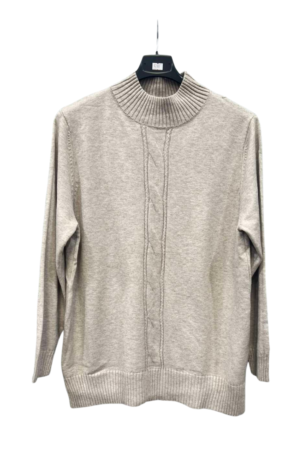 Italian High Neck Front Cable Knit Jumper Top mocha