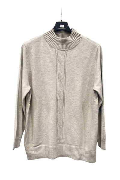 Italian High Neck Front Cable Knit Jumper Top mocha