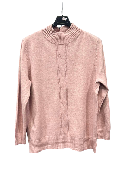 Italian High Neck Front Cable Knit Jumper Top pnk