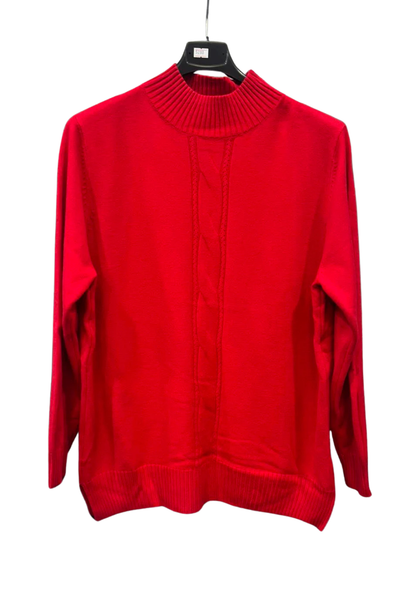 Italian High Neck Front Cable Knit Jumper Top red