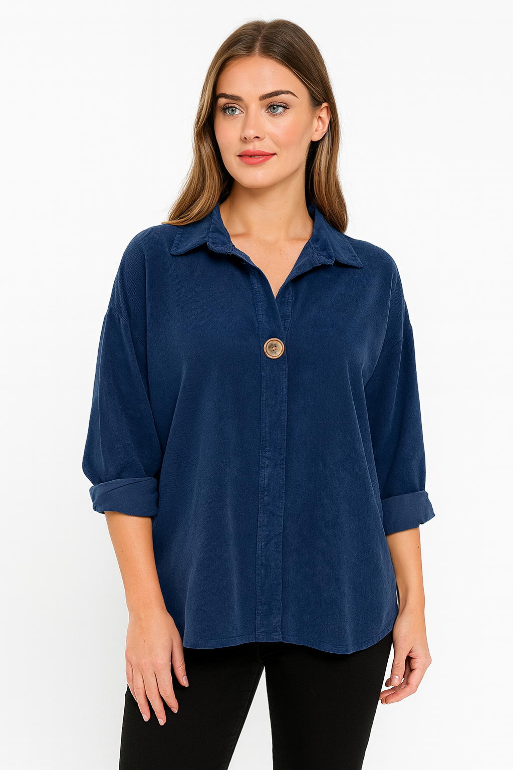 Italian Ladies Corduroy Button Detail Oversized Shirt – Cotton Top