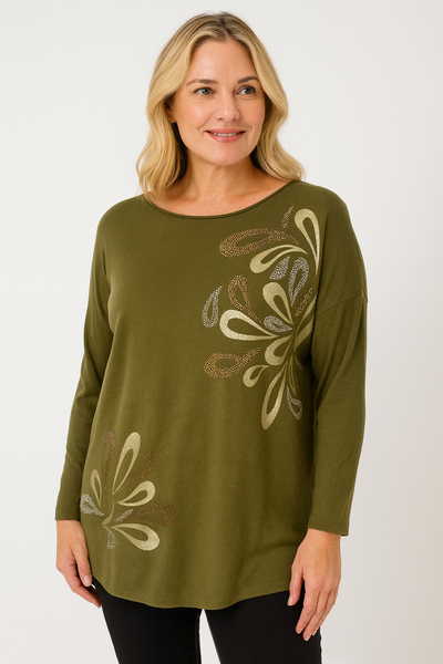 Italian Ladies Scoop Hem Jumper With Diamante Detail Top1