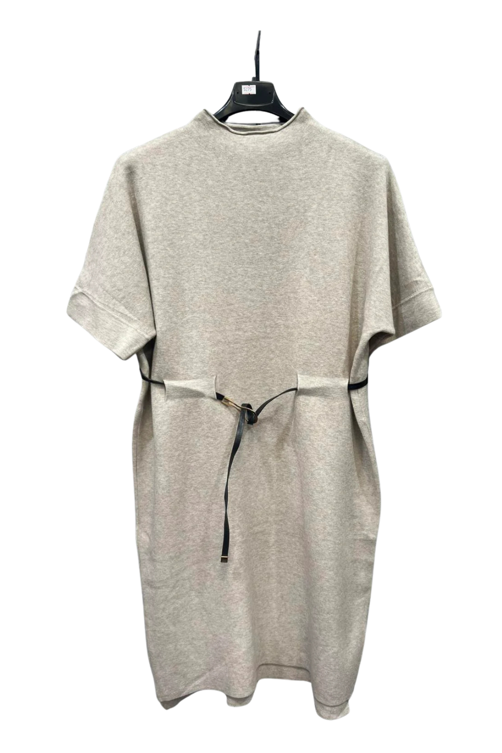 Italian Ladies Short Sleeve High Neck Jumper Dress With Belt BGe