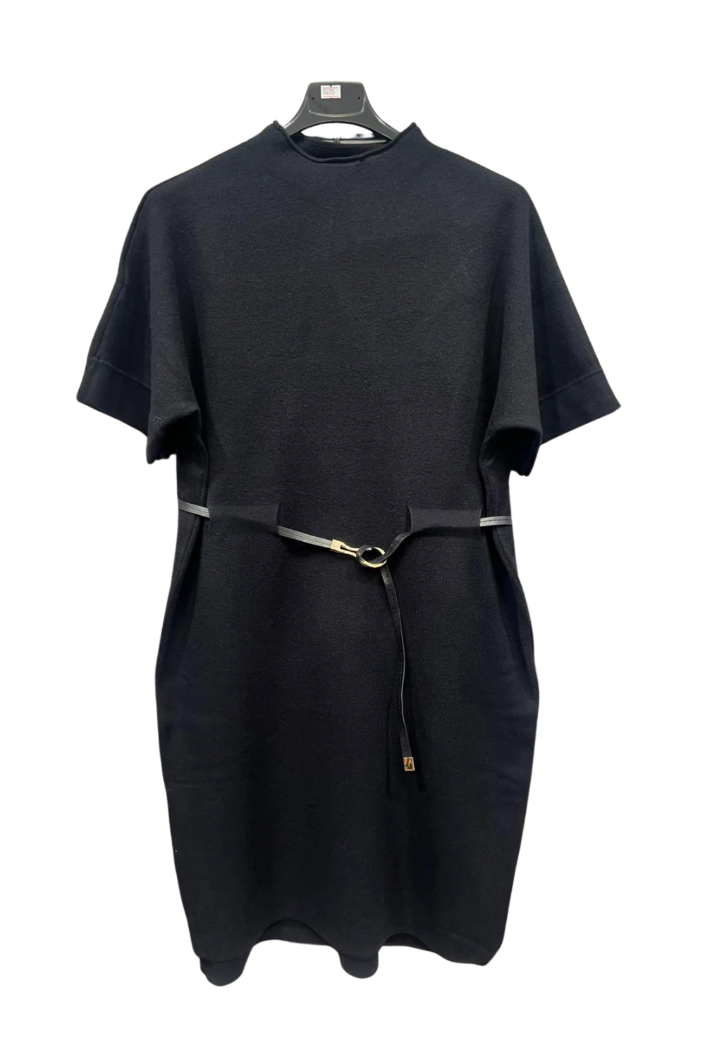 Italian Ladies Short Sleeve High Neck Jumper Dress With Belt  BLK
