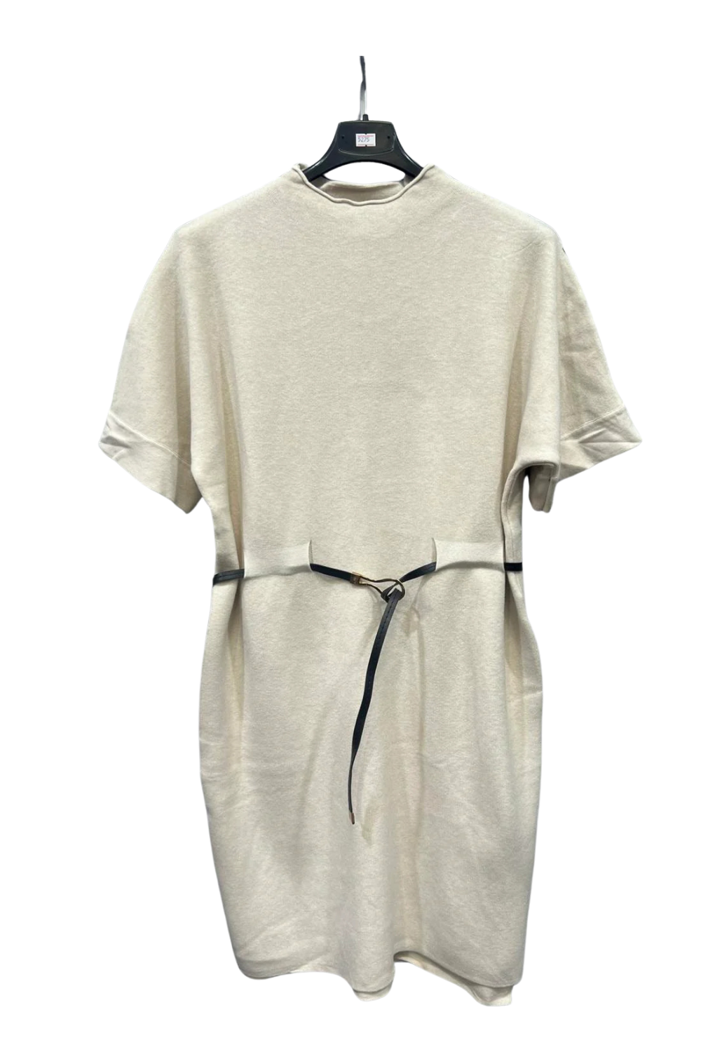 Italian Ladies Short Sleeve High Neck Jumper Dress With Belt  CRM