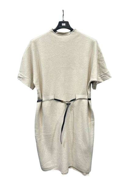 Italian Ladies Short Sleeve High Neck Jumper Dress With Belt  CRM