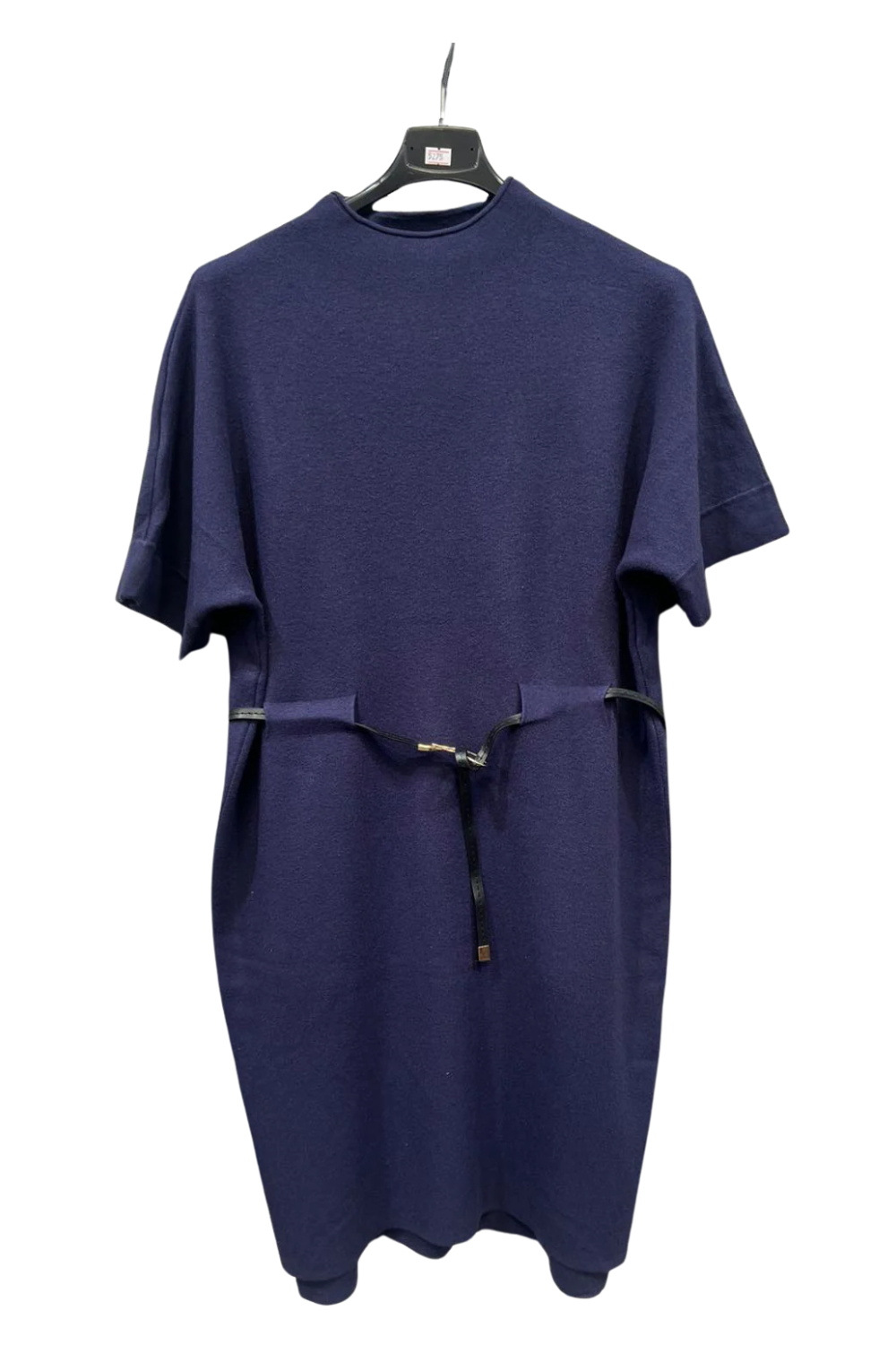 Italian Ladies Short Sleeve High Neck Jumper Dress With Belt NVY