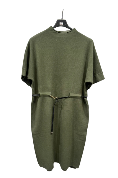 Italian Ladies Short Sleeve High Neck Jumper Dress With Belt kki