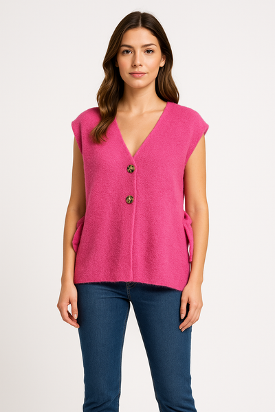 Italian Ladies Soft Knit Sleeveless V Neck Jumper with Side Ties