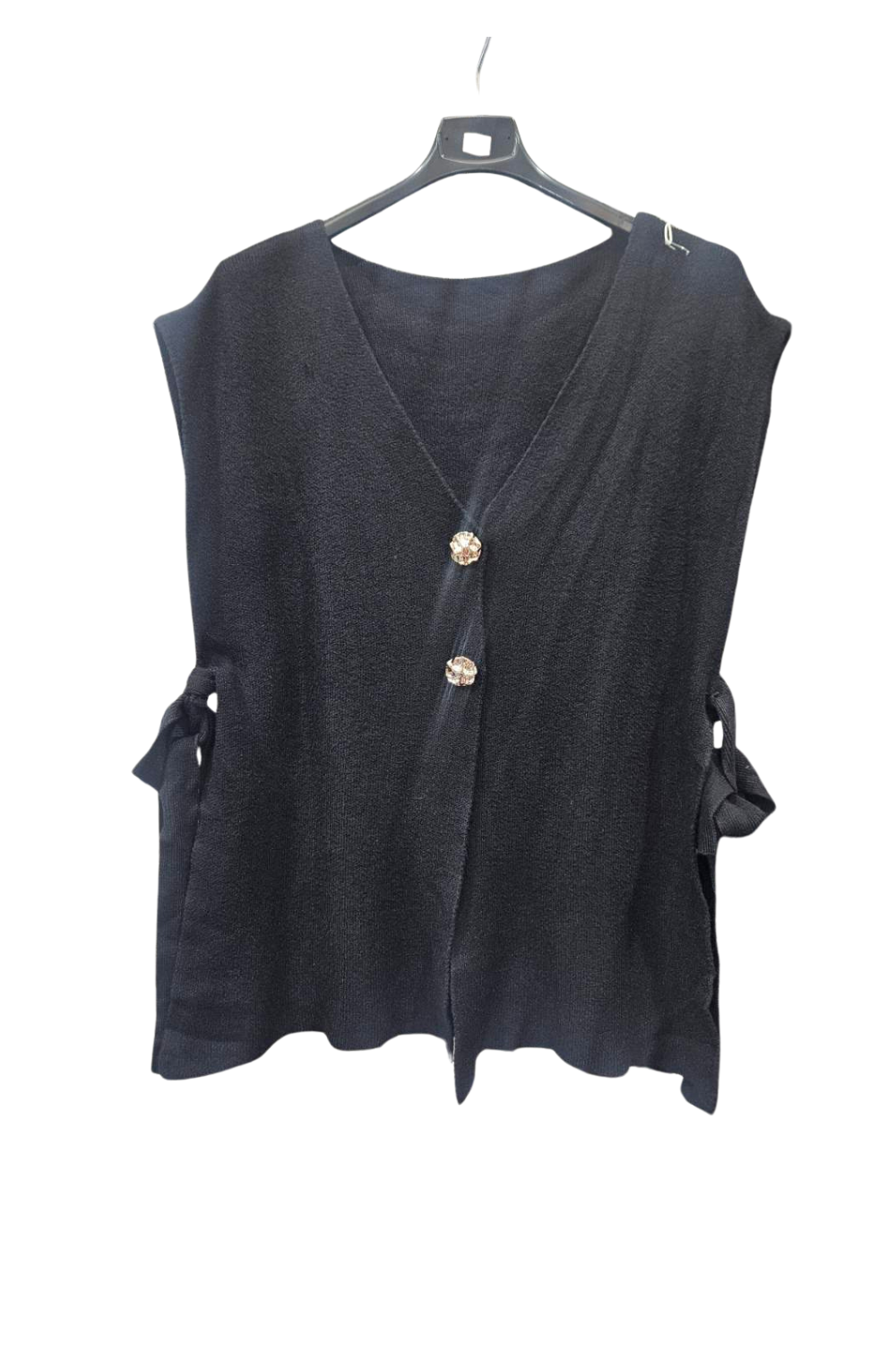 Italian Ladies Soft Knit Sleeveless V Neck Jumper with Side Ties BLK