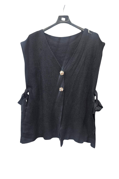 Italian Ladies Soft Knit Sleeveless V Neck Jumper with Side Ties BLK